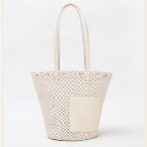 Clare V. Choupette Cream Perforated Leather Bucket Tote Bag NWT w Grommets